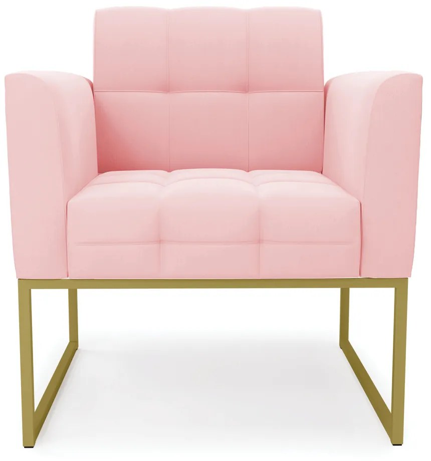 Poltrona Elisa Suede Base Metálica Industrial Dourado - D'Rossi - Rosa Bebê