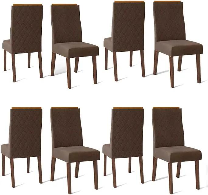 Conjunto 8 Cadeiras Cássia Rústico Malbec Tecido Veludo Moca