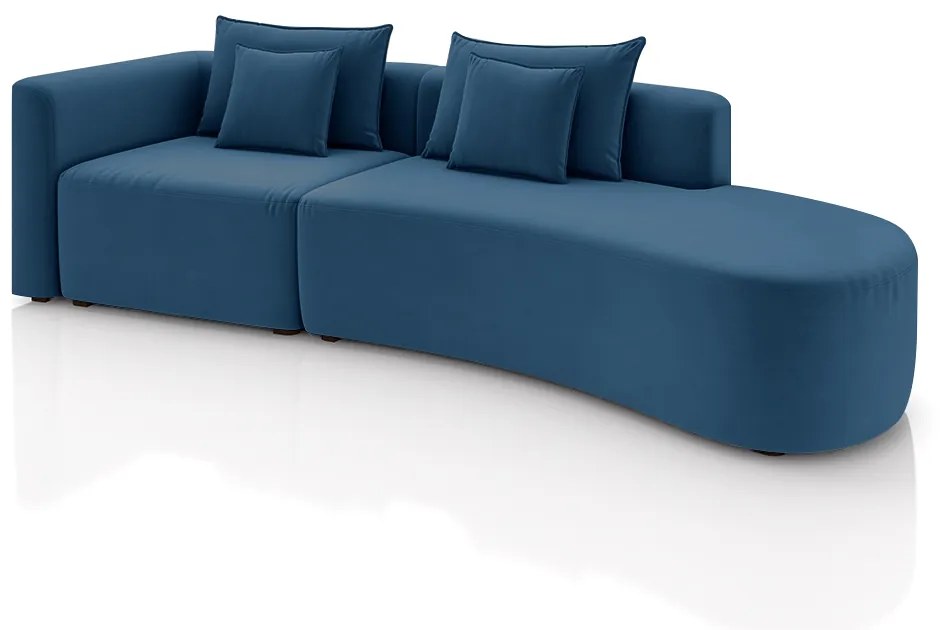 Sofá Curvo Decorativo Kimiko 287Cm 2 Lugares Sala de Estar com Chaise Veludo Azul Petróleo G52 - Gran Belo