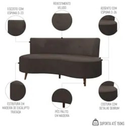 Sofá 2 Lugares para Sala Living 135cm Pés Palito Korah Z08 Veludo Marr