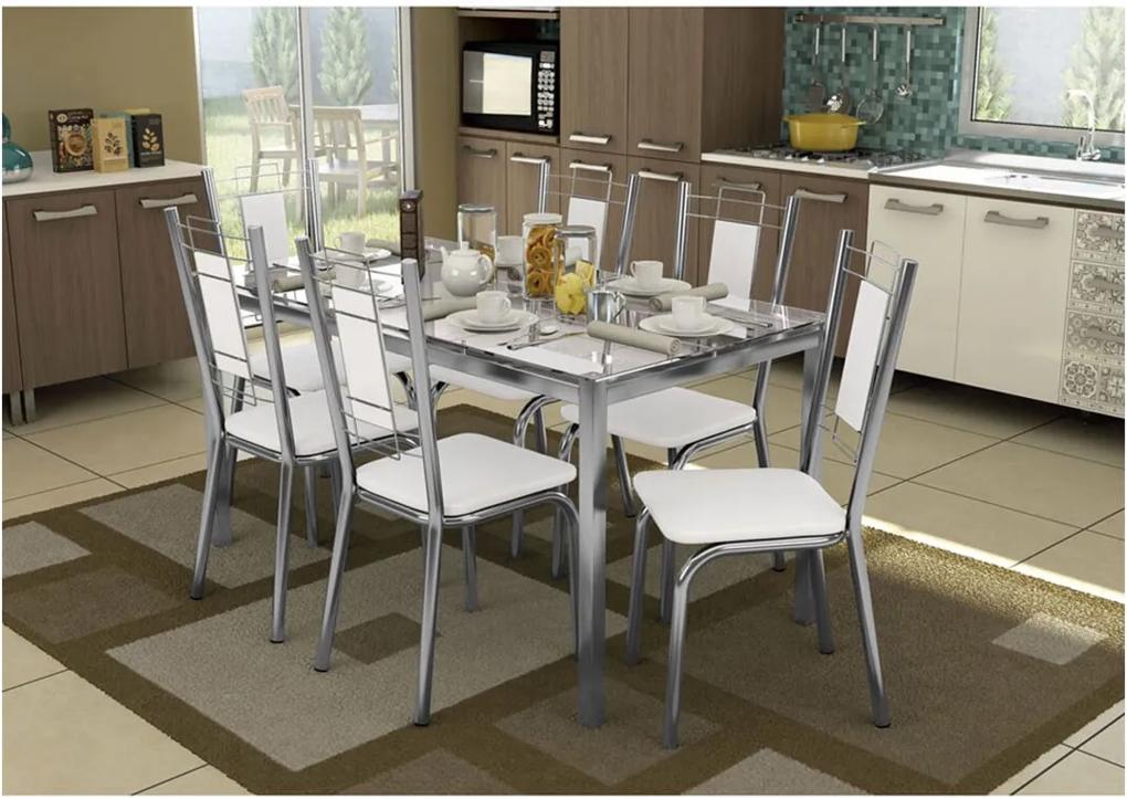 Conjunto de Mesa com 6 Cadeiras Crome Cromado e Branco Kappesberg