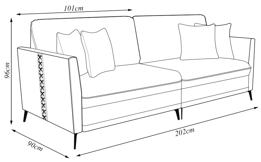 Sofá Living Decorativo Zagreb 2 Lugares 202cm com Almofadas Pés de Ferro Veludo/PU Marrom/Caramelo G33 - Gran Belo