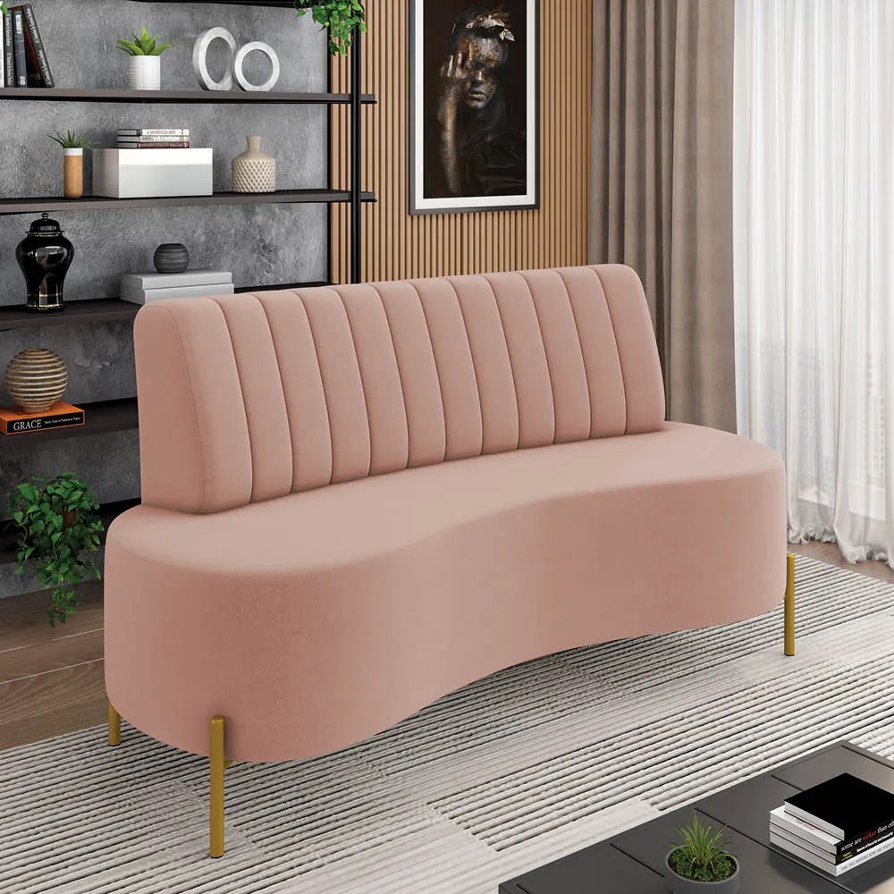 Sofá 2 Lugares Living 135cm Pé Ferro Dourado Maraú Veludo K01 - D'Rossi - Rose