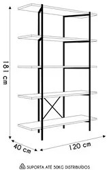 Estante Industrial 5 Prateleiras Home Office Yang F02 Avelã  - Mpozena