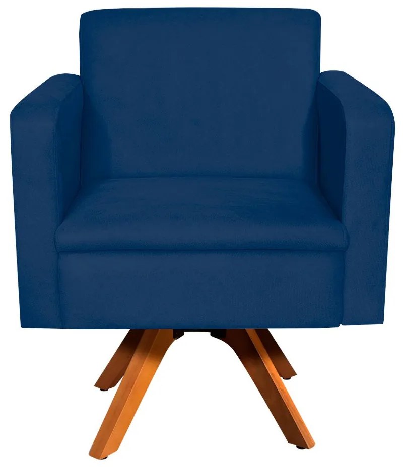 Kit 02 Poltronas Giratória Emília Suede Base Madeira MM30 D'Rossi - Azul Marinho