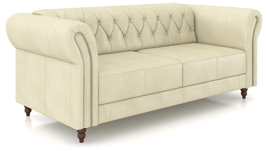 Sofá Living Sala de Estar Stanford Chesterfield 2 Lugares 180cm Pés de Madeira Couro Off White G58 - Gran Belo