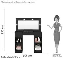 Penteadeira Camarim Com Espelho e LED 3 Gavetas Studio Beauty A02 Pret