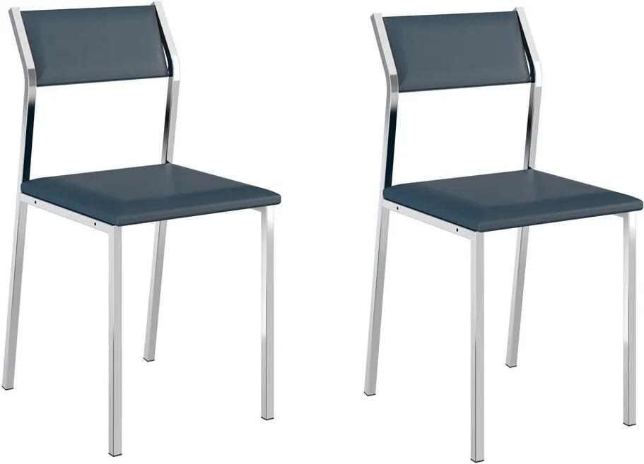 Cadeiras para Cozinha Kit 2 Cadeiras 1709 Azul/Cromado - Carraro Móveis