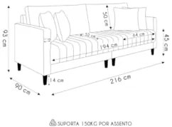 Sofá 3 Lugares Living 216cm Linn k04 Bouclê Bege Escuro - Mpozenato