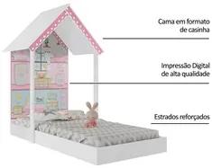 Mini Cama Infantil Montessoriana Dollhouse P13 Branco/Rosa - Mpozenato