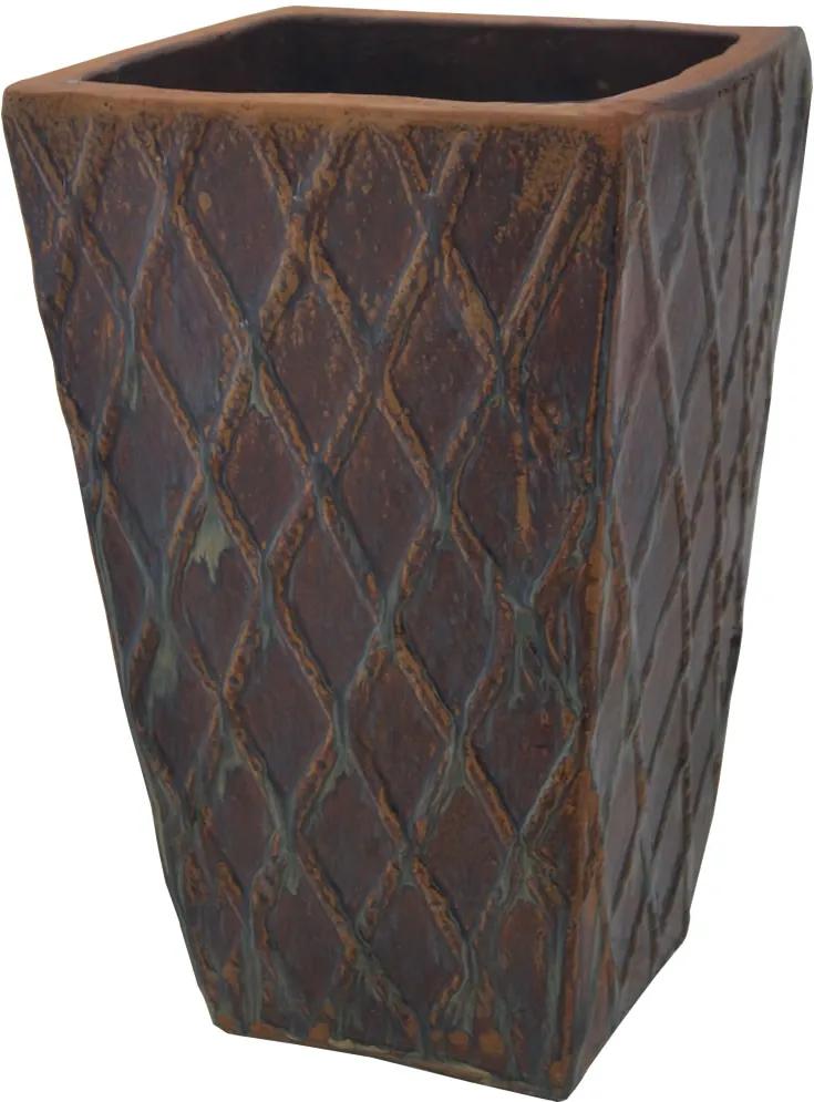 Vaso Vietnamita Cerâmica Marrom Retangular Avenca