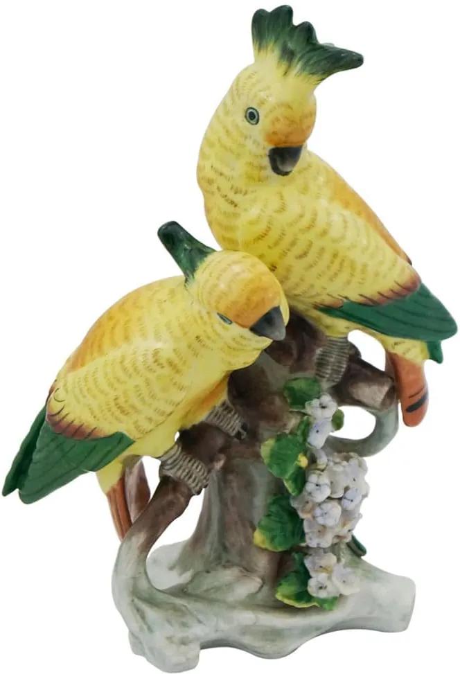 Cacatua em Porcelana Amarela e Verde - 21x14cm