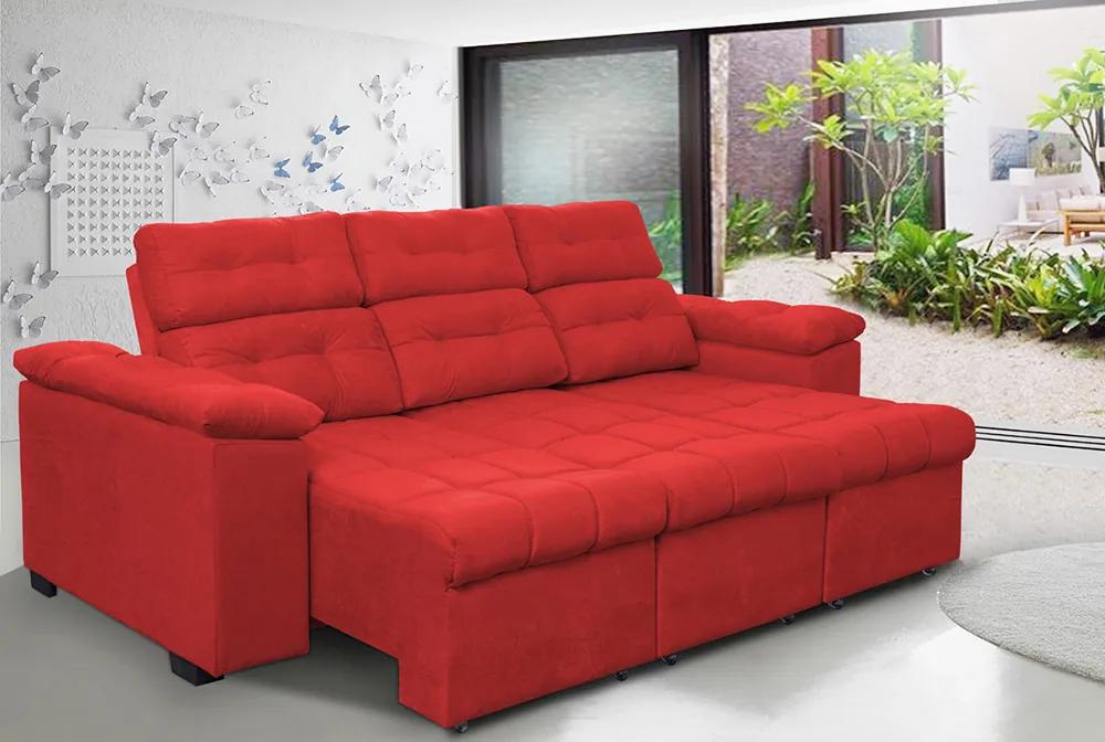 Sofa Columbia 2,60 Mts Retrátil E Reclinavel Tecido Suede Vermelho
