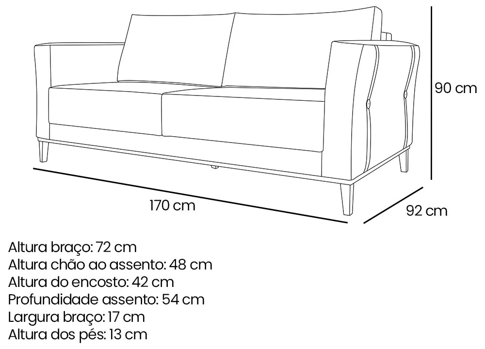 Sofá 2 Lugares Base de Madeira Grace 170 cm Linho Cinza S04 - D'Rossi