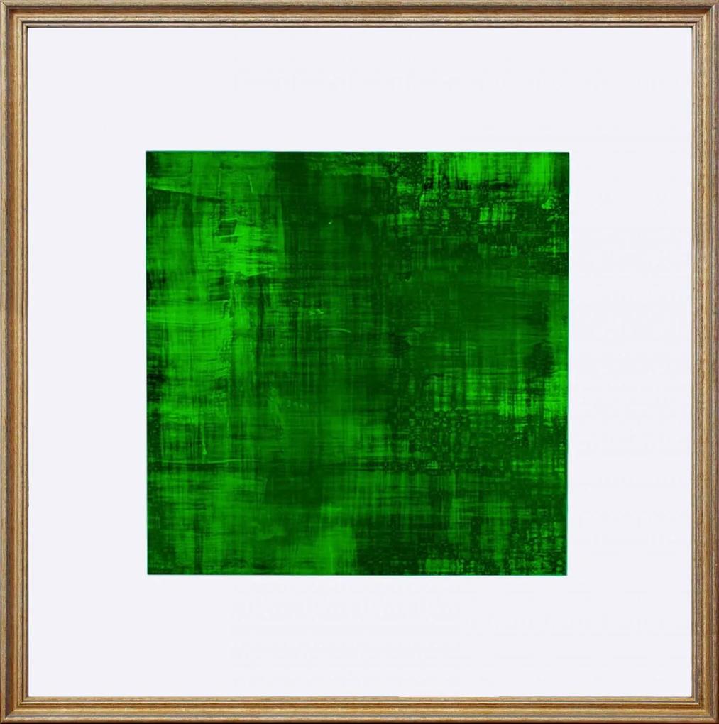 Quadro Decorativo Abstrato Verde Com Moldura Prata 80x80cm