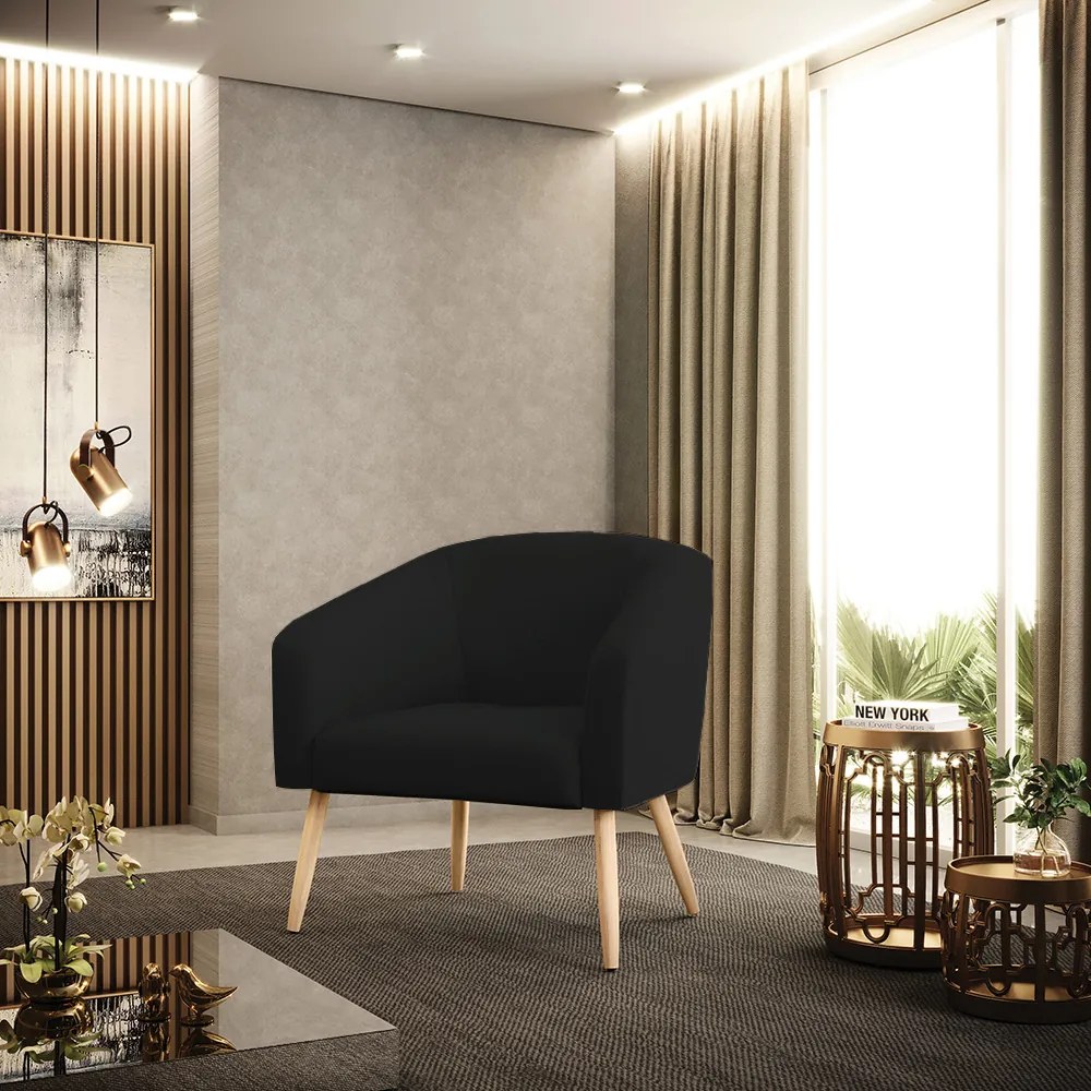 Poltrona Decorativa Pé Palito Natural Stella Linho D03 - D'Rossi - A79 Preto