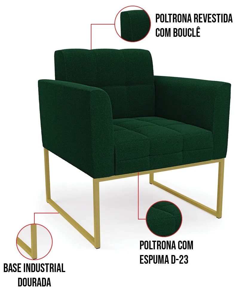 Poltrona Sala de Estar Industrial Dourado Elisa Bouclê D03 - D'Rossi - Verde