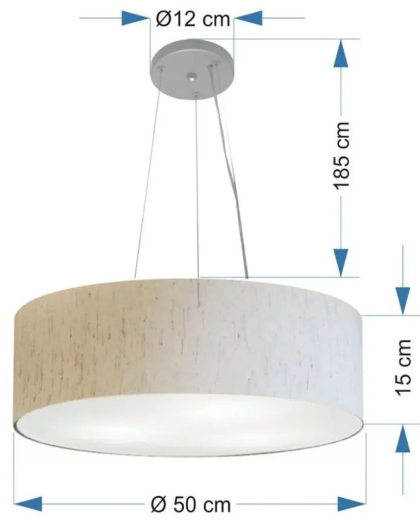 Lustre Pendente Cilíndrico Md-4134 Cúpula em Tecido 50x15cm Linho Bege - Bivolt