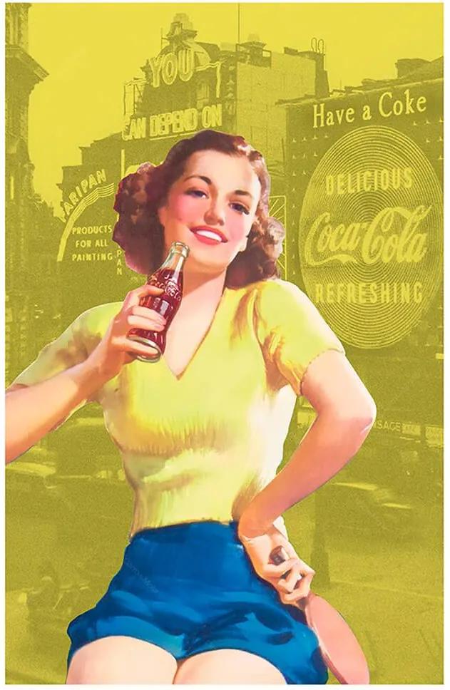 Pano de Copa Coca-Cola Pin Up Brown Lady Amarelo em Algodão - Urban