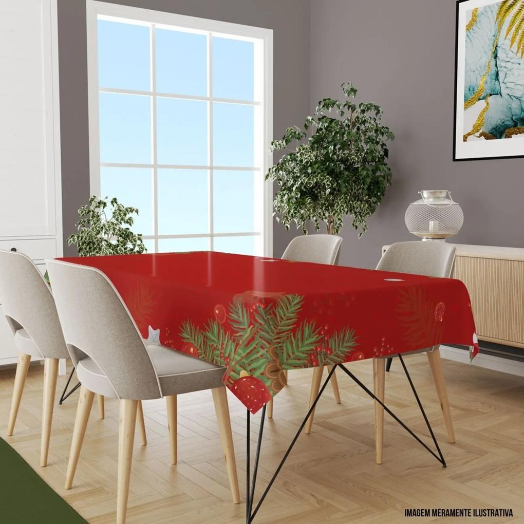 Toalha de Mesa Retangular Para 8 Lugares Folhas com Vermelho 1.45m x 2.70m Único