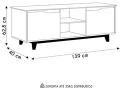 Rack para Sala Bancada de TV 55 Pol 139cm Flow Branco - EJ Móveis