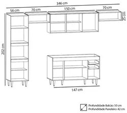 Armário de Cozinha Modulada 5 Peças CP13 Balcão Castanho/Preto - Lumil