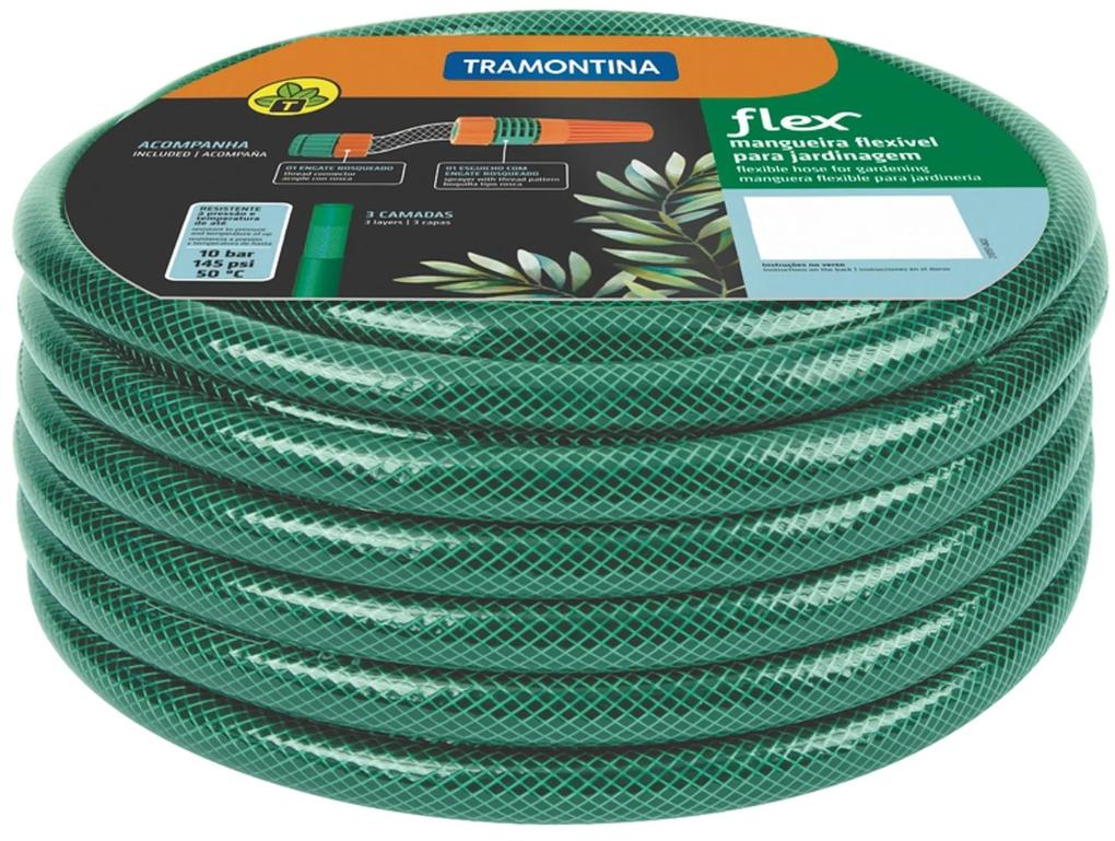 Mangueira Flex Tramontina Verde em PVC 3 Camadas 25 m com Engates Rosqueados e Esguicho -  Tramontina