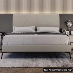 Cama Casal King com Cabeceira 199cm Pés Metálicos Elisa S05 Linho Bege