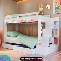 Beliche Infantil Com Escada e 4 Gavetas Infix C06 Branco - Mpozenato