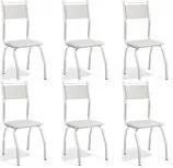 Kit 06 Cadeiras Cromadas Dinamarca Branco Corino Kappesberg