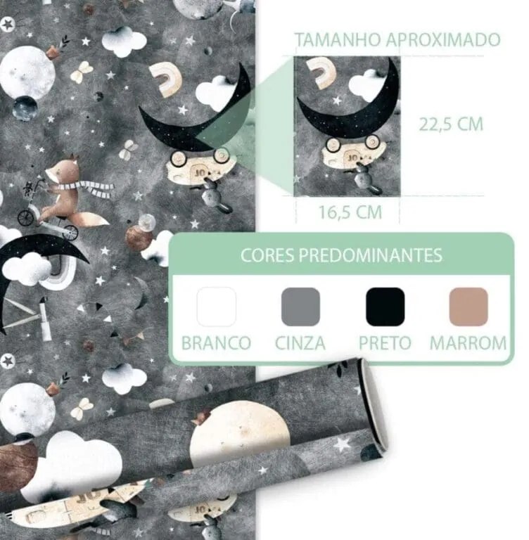 Papel De Parede Infantil Baby Raposinha Céu Estrela Lua Nuvens