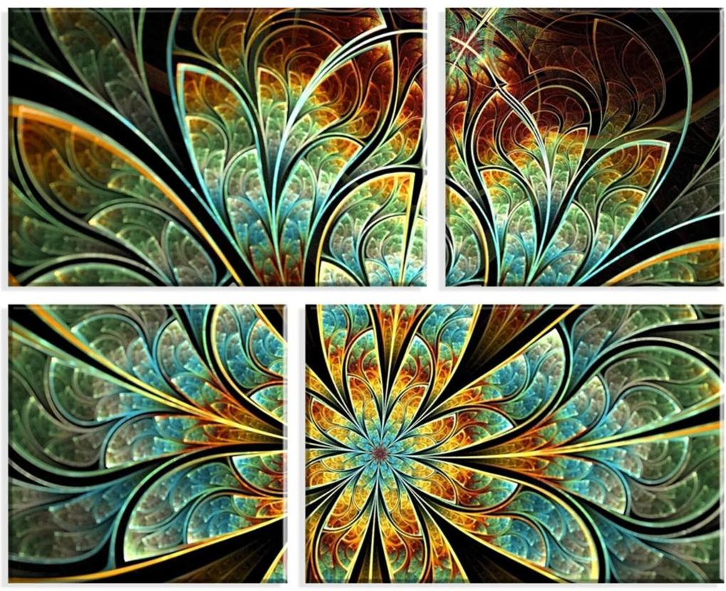 Conjunto de 4 Telas Wevans Decorativas em Canvas 83x103 Flor Verde Multicolorido