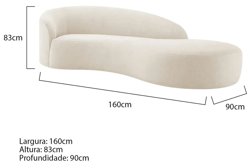 Divã Recamier Orgânico França 160cm Lado Direito Bouclé - ADJ Decor