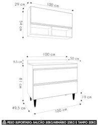 Armário de Cozinha Com Nichos CP01 Com Tampo 100cm Z34 Branco - Mpozen