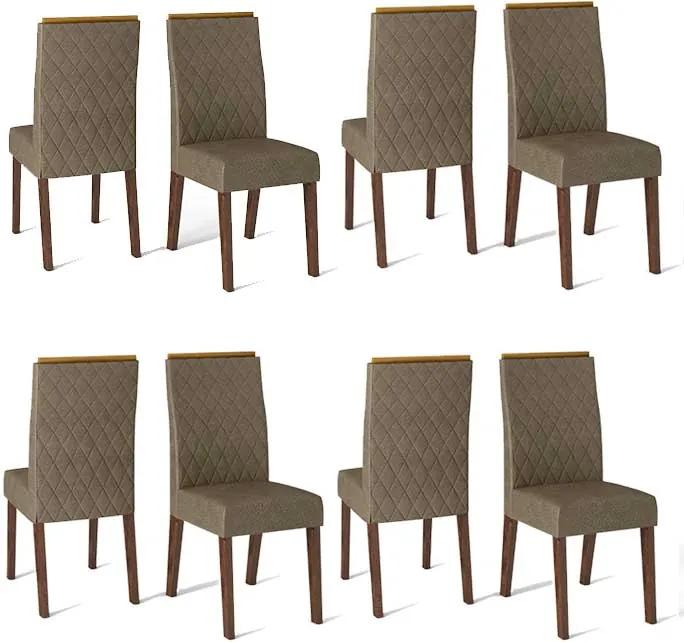 Conjunto 8 Cadeiras Cássia Rústico Malbec Tecido Pecan