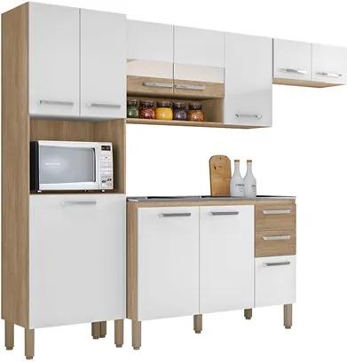 Cozinha Compacta com Balcão para Pia Turim 11 Portas Nogal/White - Kit's Paraná