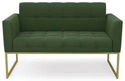 Sofá Namoradeira e 2 Poltronas Base Industrial Dourado Ana Suede Verde