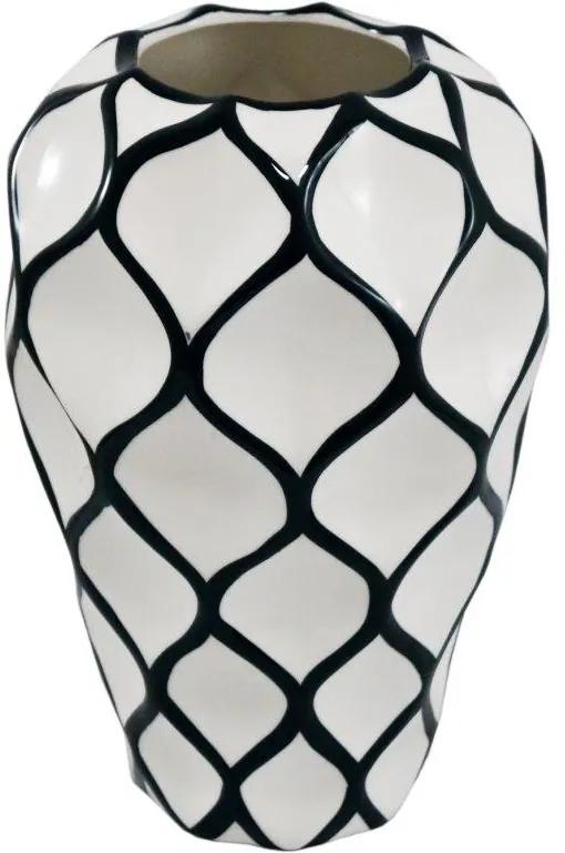 Vaso Decorativo Branco com Detalhes em Preto - 28x18x18cm