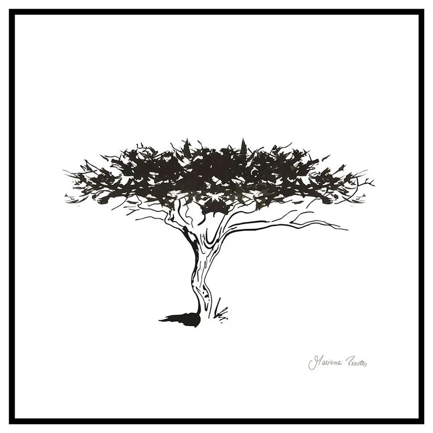 Quadro Decorativo Figurativo Arvore da Vida Algarrobo Preto e Branco 35x35 - CZ 44060