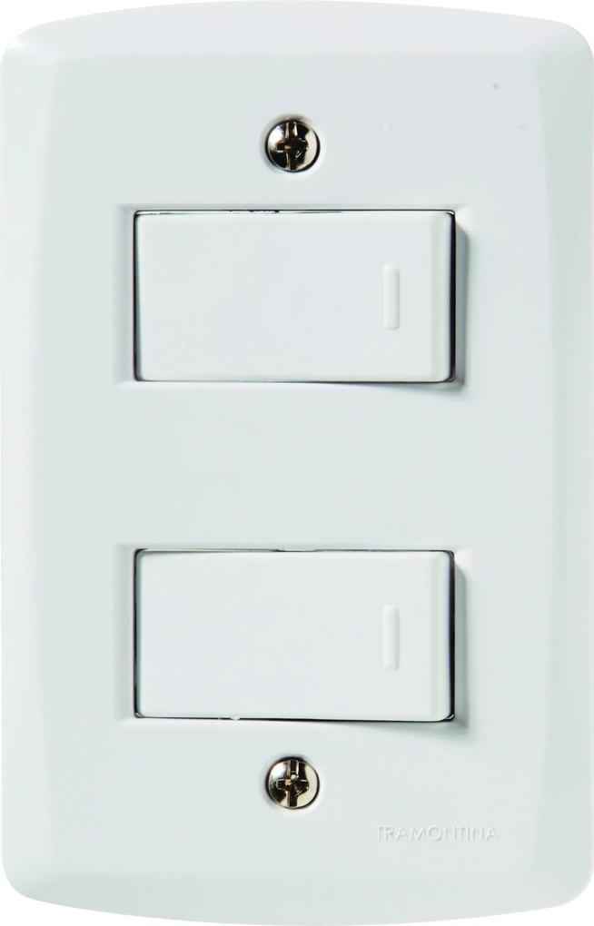 Conjunto 4x2 com 1 Interruptor Simples 10 A 250 V e 1 Interruptor Paralelo 10 A 250 V Tramontina Lux2 Branco -  Tramontina