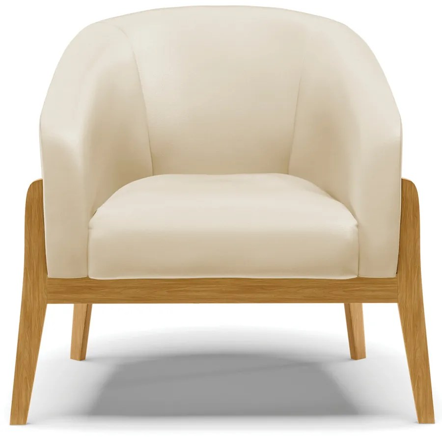 Poltrona Decorativa Base de Madeira kit 2 Stella Sintético Bege D03 - D'Rossi