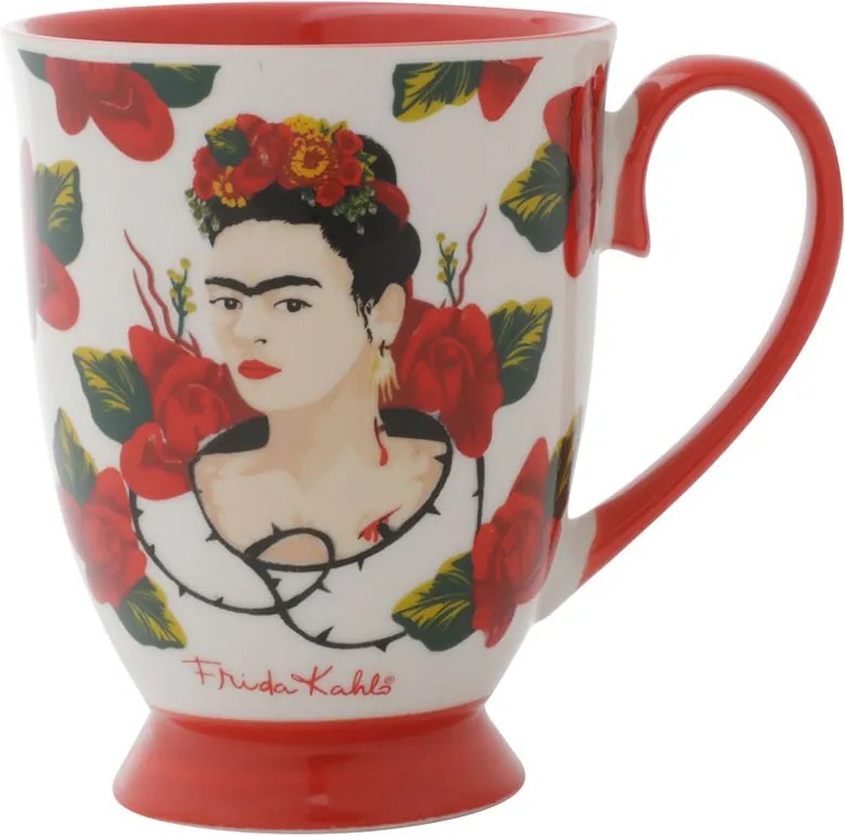 Caneca Porcelana Rococó Frida Kahlo Face Red Roses