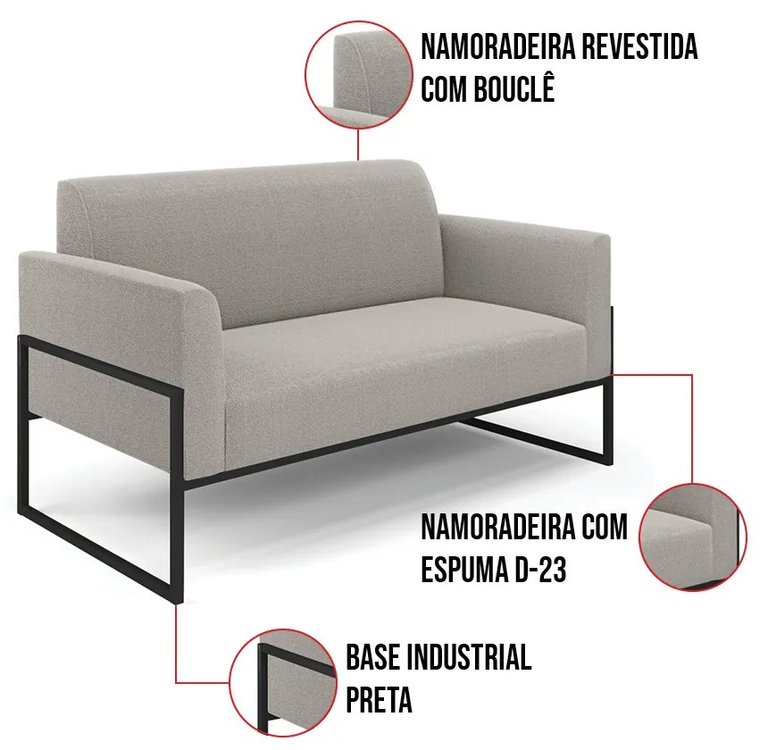 Namoradeira e 2 Poltronas Industrial Alta Preto Marisa Bouclê D03 - D'Rossi - Cinza