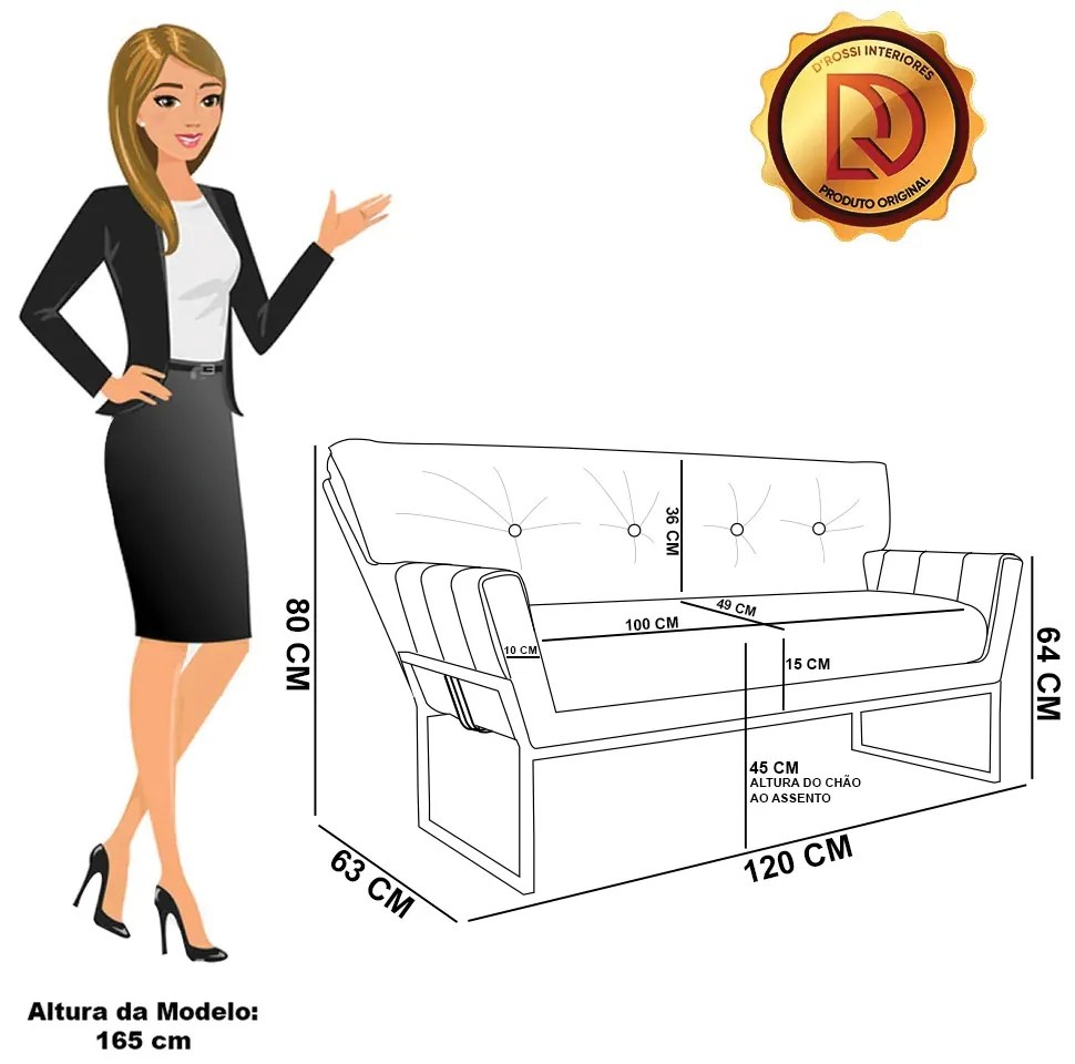 Sofá Namoradeira 2 Lug Industrial Pto Anitta Sintético PU D03 - D'Rossi - Nozes