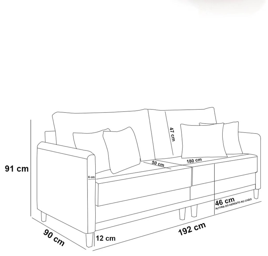 Sofá 3 Lugares Living 192cm Pé Madeira Valença Marrom/Veludo Rosê K01 - D'Rossi