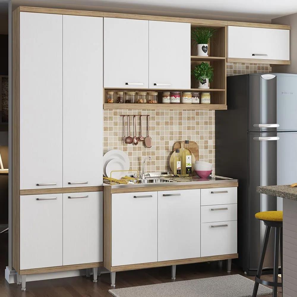 Cozinha Compacta 9 Portas Com Balcão para Pia 5840 Branco/Argila - Multimóveis