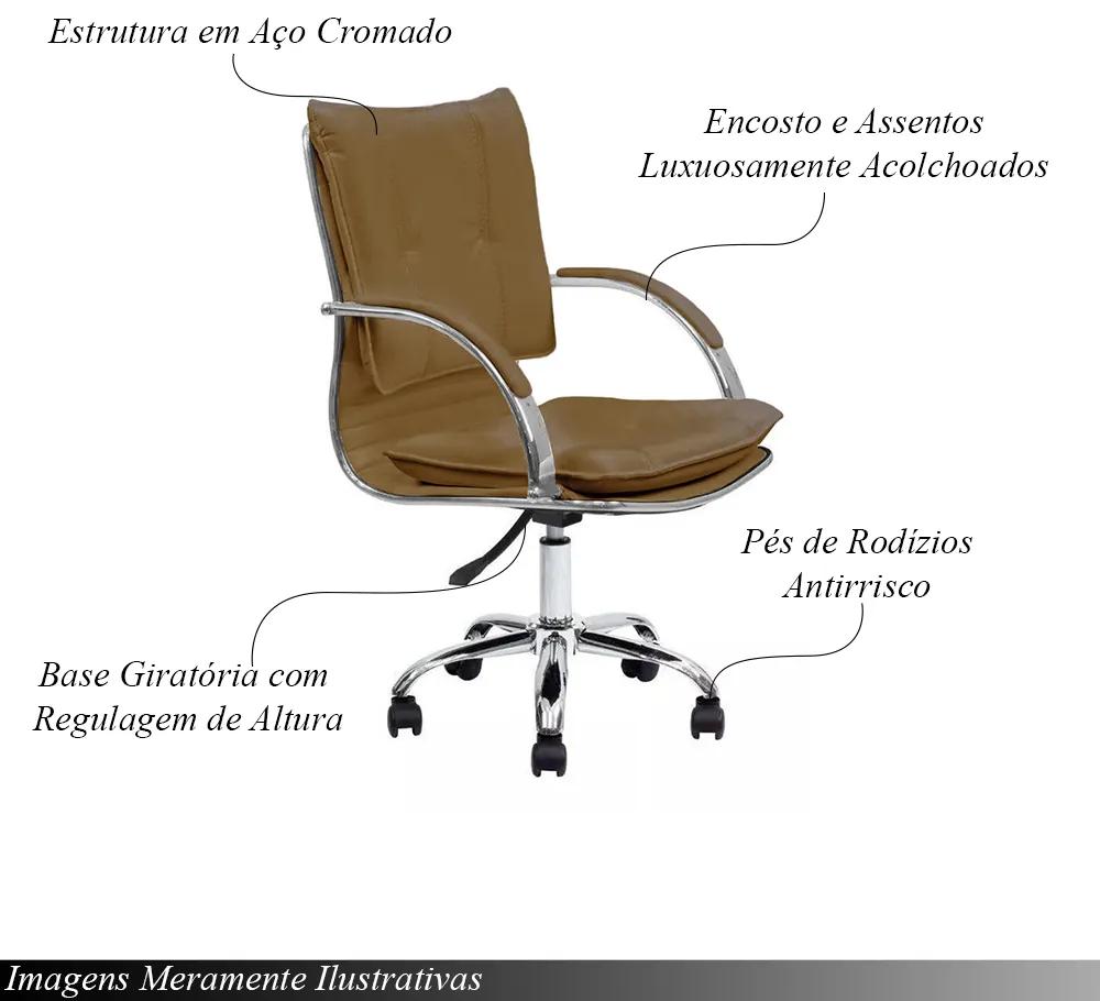 Kit 2 Cadeiras de Escritório Diretor Desenho Italiano Steven em Aço Cromado Base Giratória Caramelo G31 - Gran belo