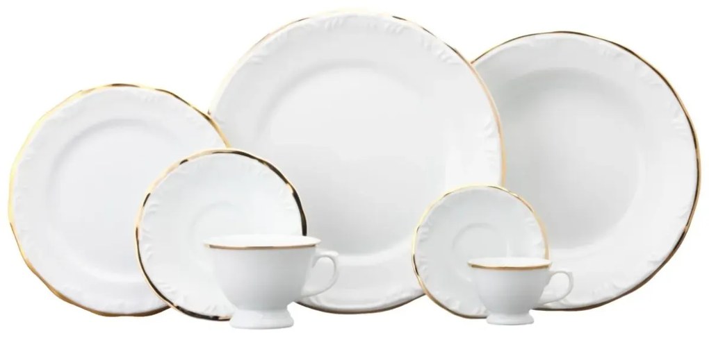 Aparelho Jantar, Chá E Café 42 Peças Porcelana Schmidt - Dec. Filetado Ouro Pomerode 0010