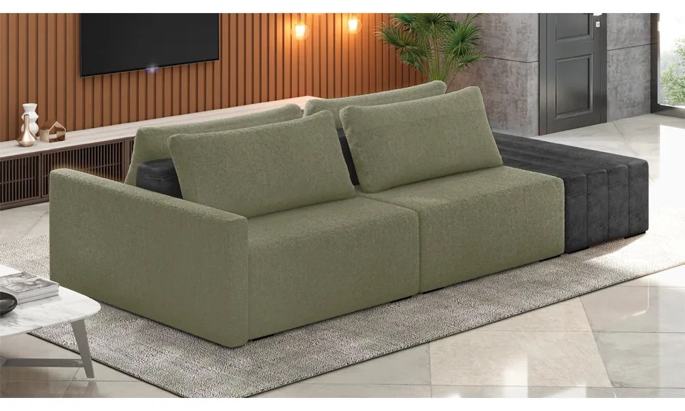 Sofá Ilha 2 Lugares Living 232cm Modulado Sala Lary Bouclê Verde/PU Pto K01 - D'Rossi