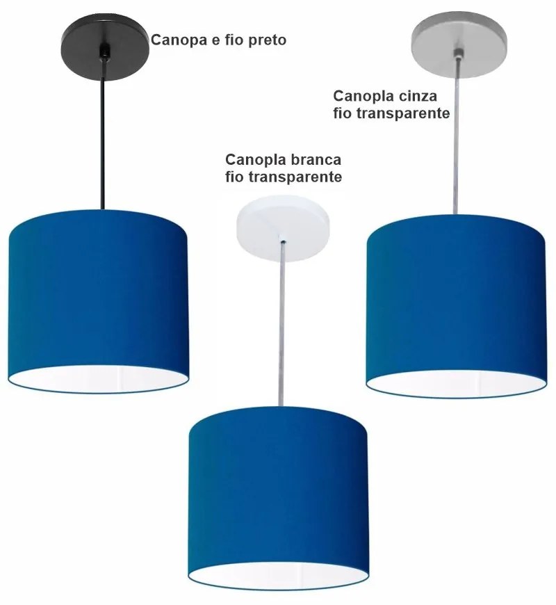 Luminária Pendente Vivare Free Lux Md-4105 Cúpula em Tecido - Azul-Marinho - Canola preta e fio preto